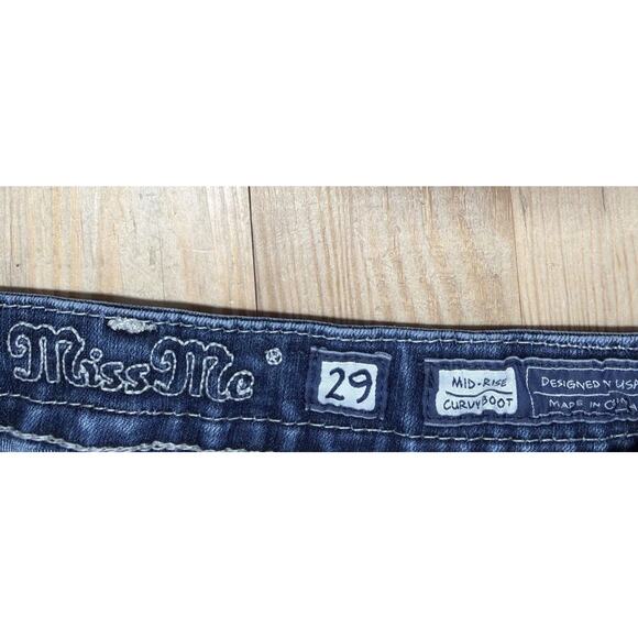 Miss Me Women’s Mid Rise Curvy Boots Jean Actual Size 29x31 Blue Dark Wash Denim - Picture 4 of 7